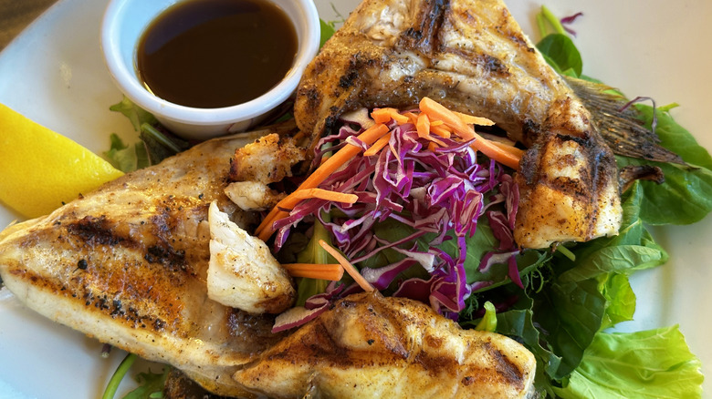 Fried fish collar on plate