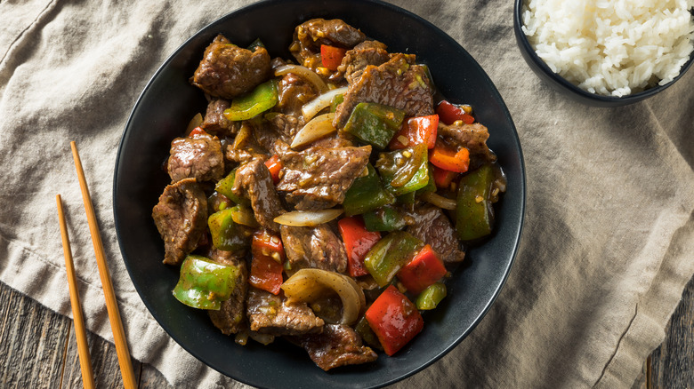 Nuoc cham marinated steak in a stir fry