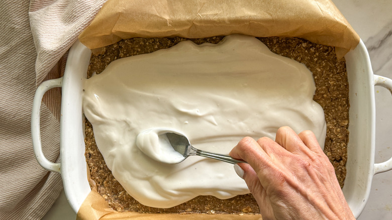 yogurt on top of oat mixture