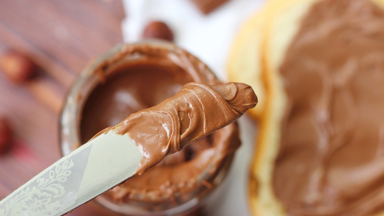 top view Nutella jar and toast