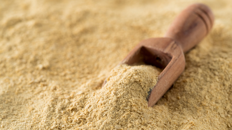 nutritional yeast with wooden scoop