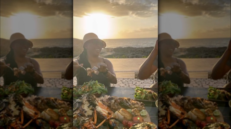 Nyesha Arrington eating in Jamaica 