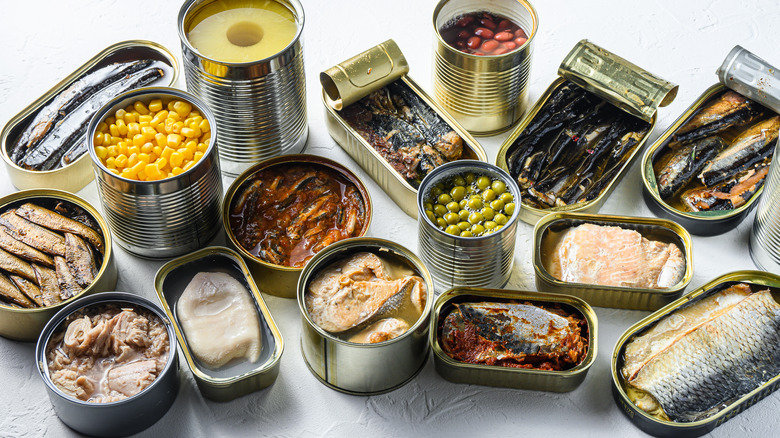 Multiple canned fish and beans