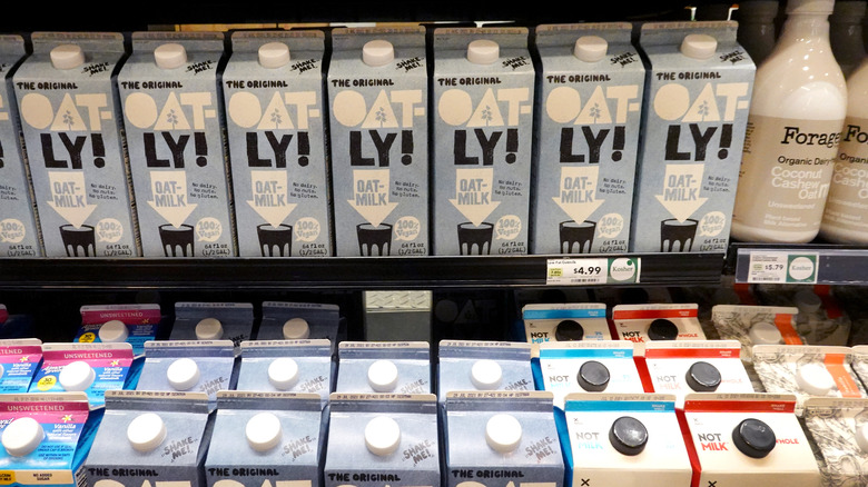 Oat milk on grocery shelves