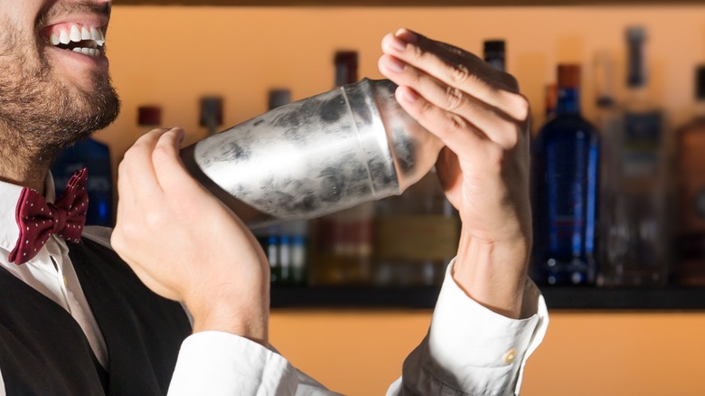 Bartender using a cocktail shaker