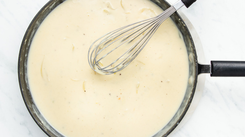 white sauce in pan