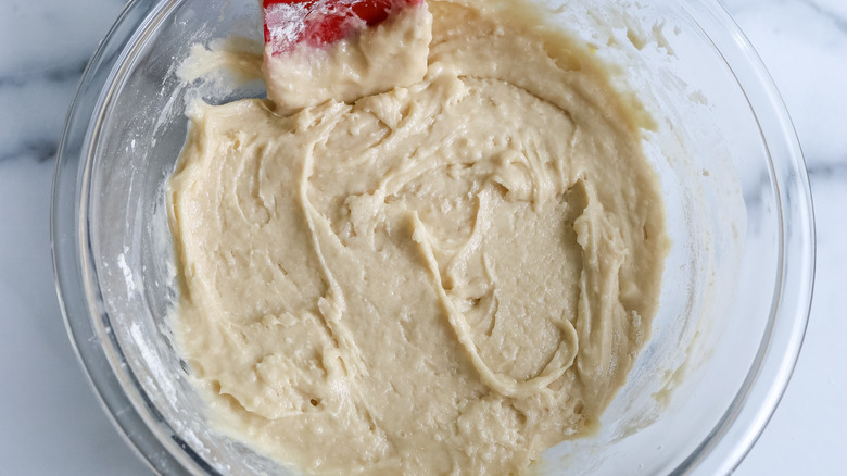 wet and dry ingredients mixed together in a bowl