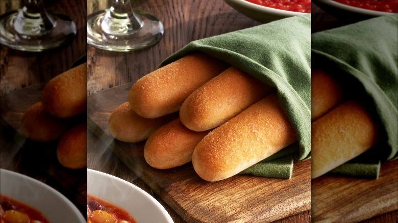 Olive Garden breadsticks on table