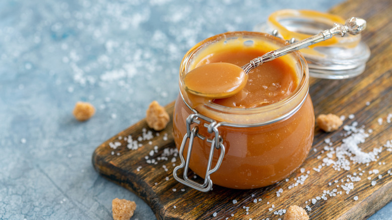 Jar of salted caramel sauce