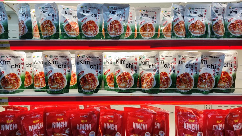 Commercial kimchi packs on store shelves