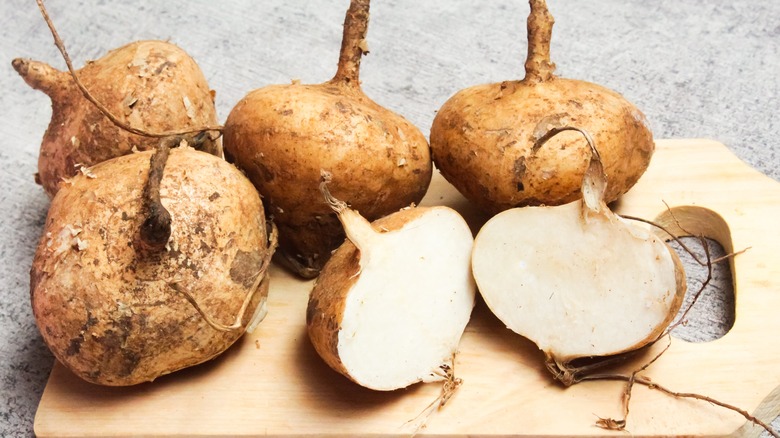 jicama on a wood cutting board