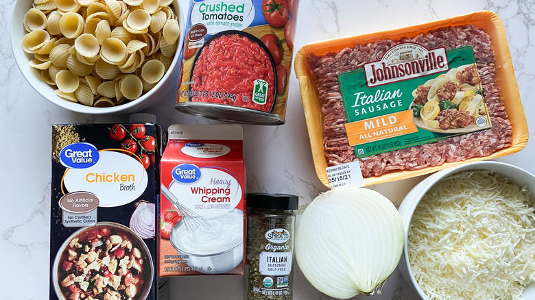 ingredients for one-pan orecchiette with sausage