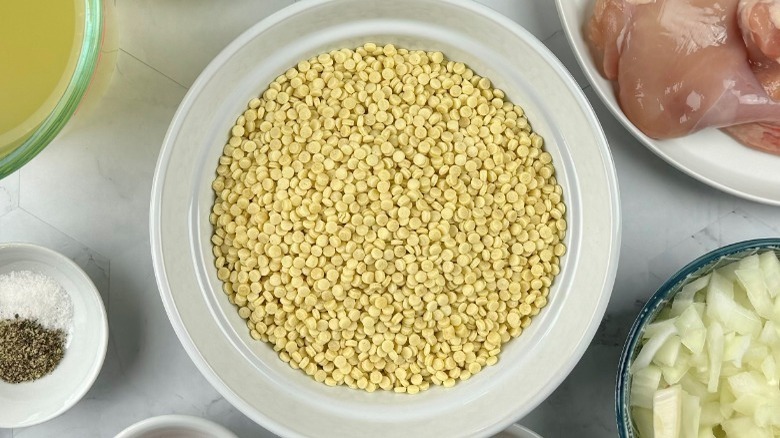 pearl couscous in white bowl