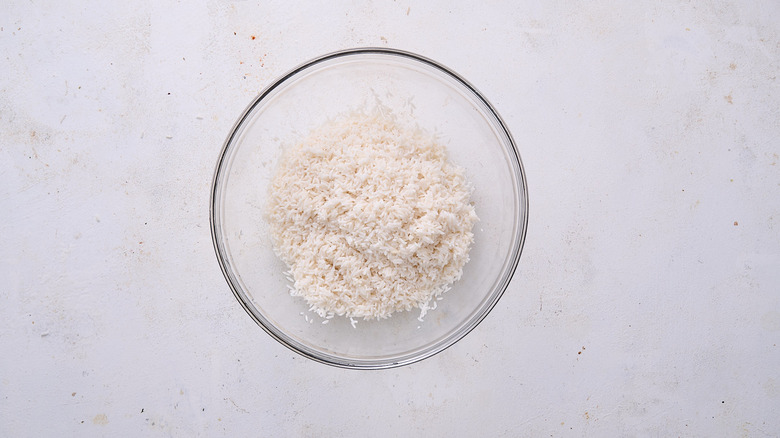 drained rice in bowl