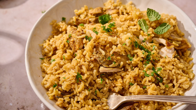 chicken biryani in bowl