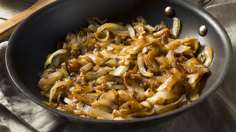 Onions caramelizing in a pan