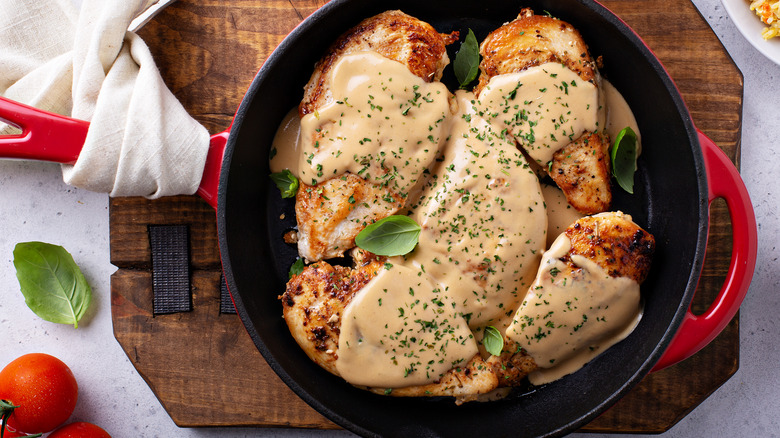 Chicken breast in a skillet