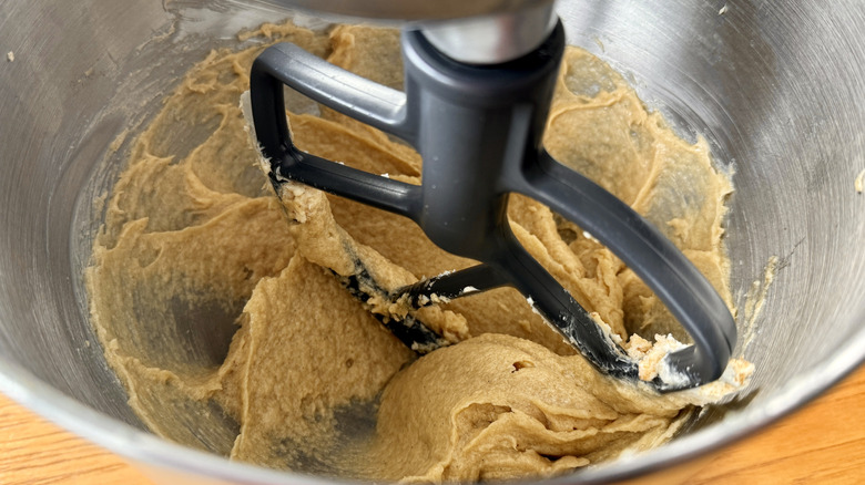 Cookie dough mixing in mixer