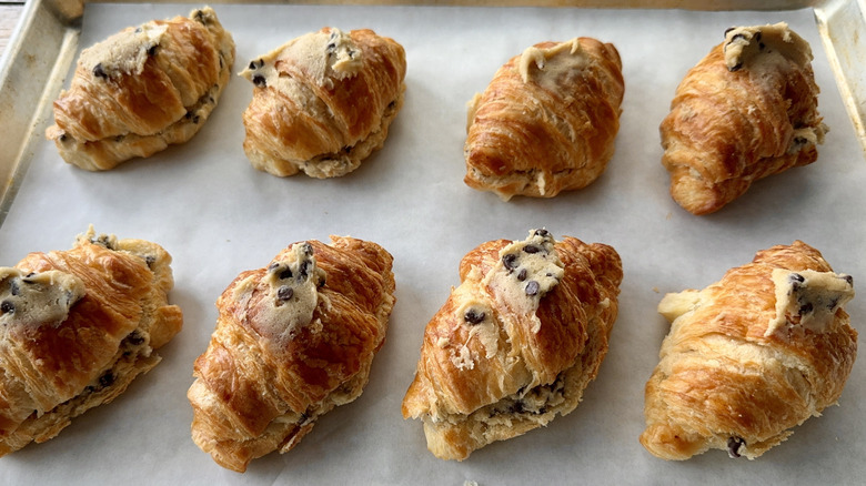 Cookie dough spread over croissants