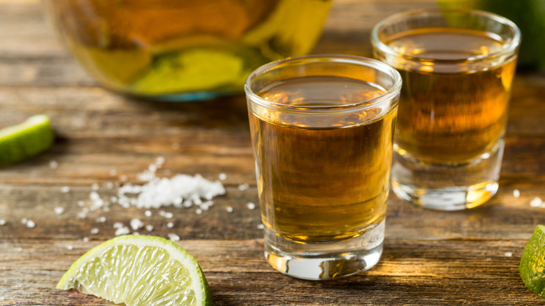 tequila shot with salt and lime