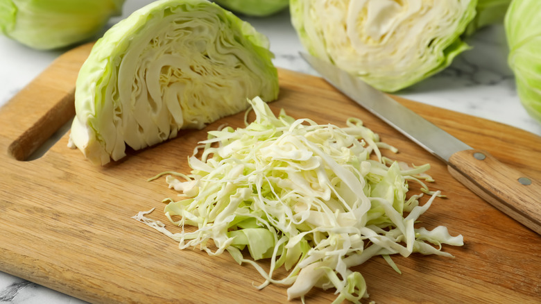 sliced cabbage on board