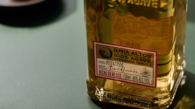 label on bottle of tequila