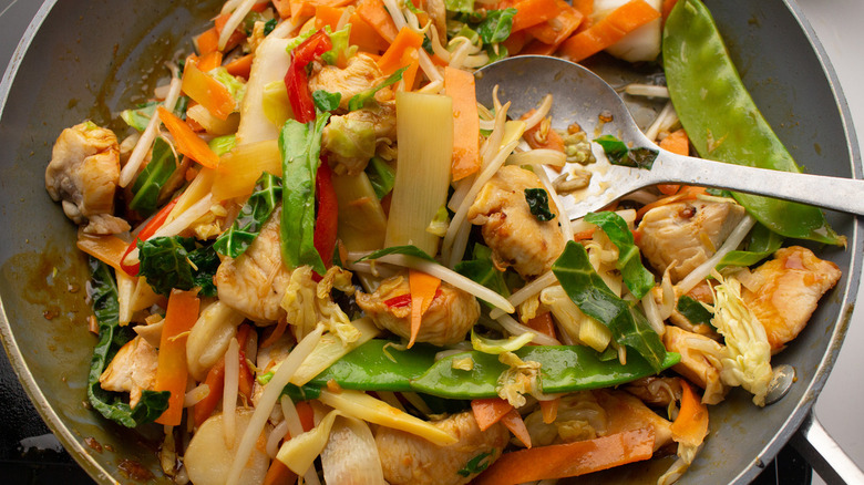 chicken stir-fry in pan