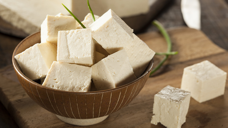 large tofu chunks in bowl