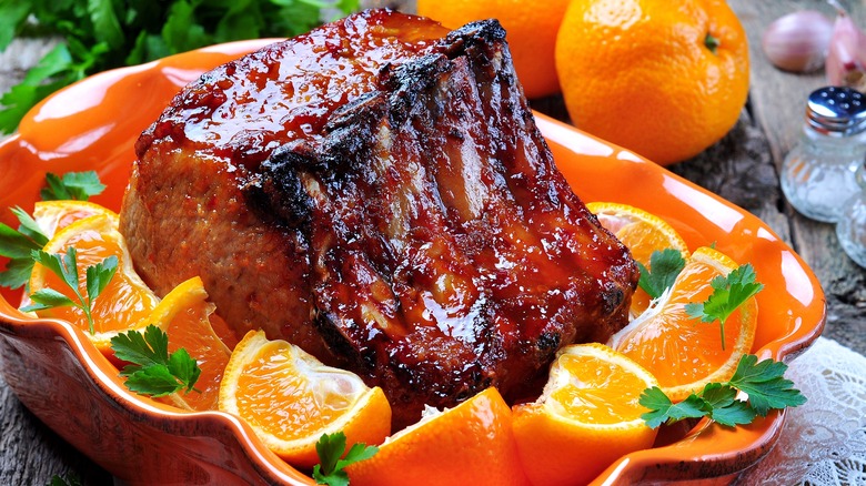 Orange-glazed roasted pork chop 