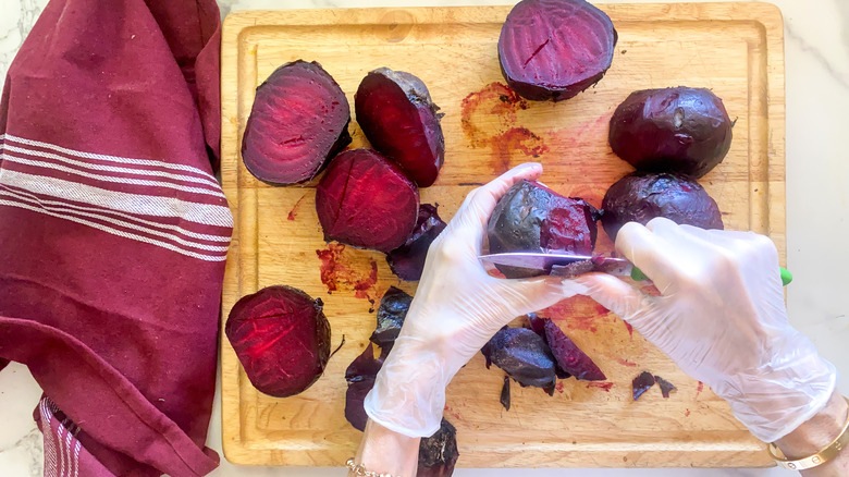 peeling beets