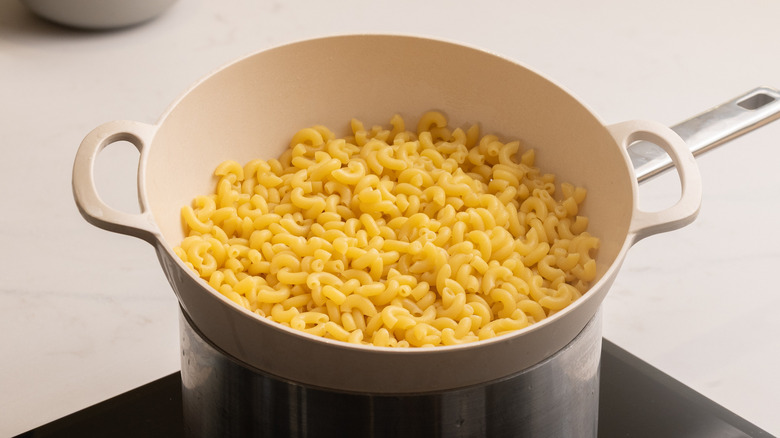 Macaroni draining in colander