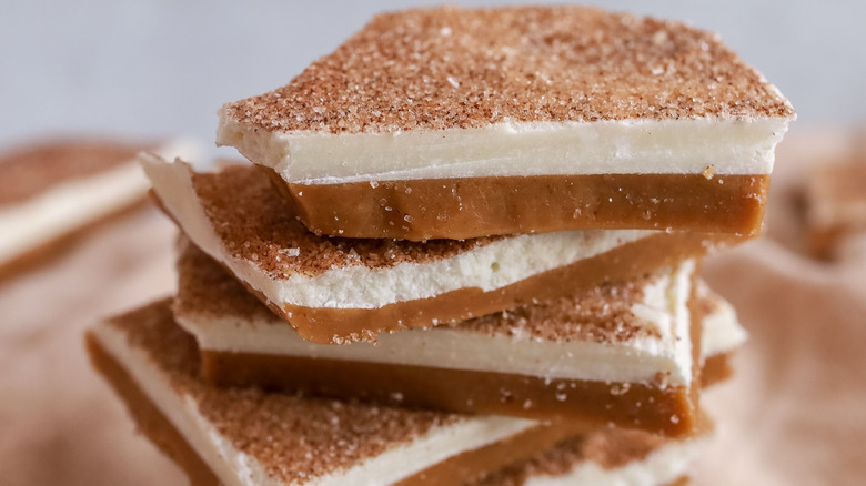 Churro toffee pieces stacked