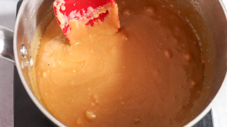 Toffee mixture in pot