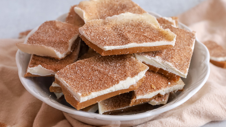 Churro toffee pieces on plate