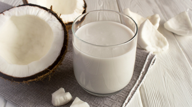 A glass of fresh coconut milk