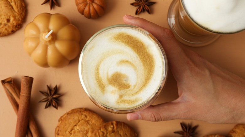 Pumpkin spiced coffee with fall decor