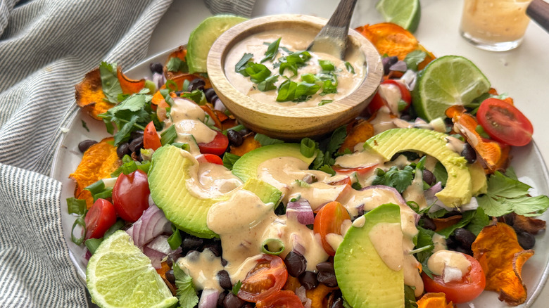 plate of nachos with sauce