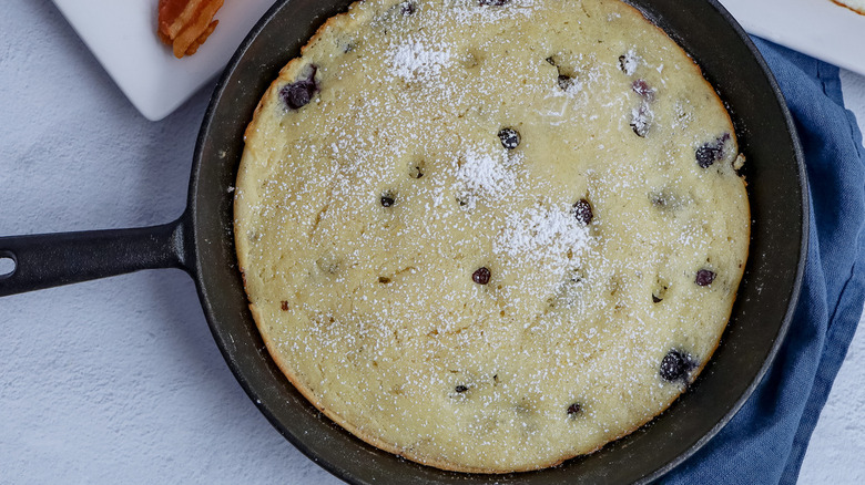 blueberry pancake in pan