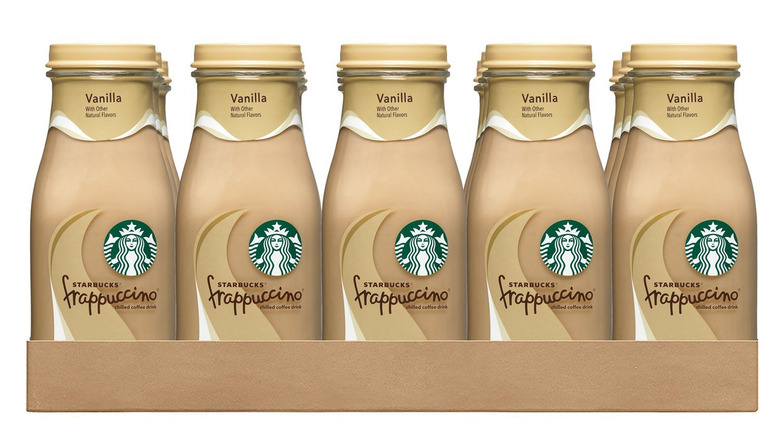 Case of bottled vanilla frappuccinos