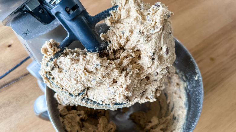 cookie dough in stand mixer