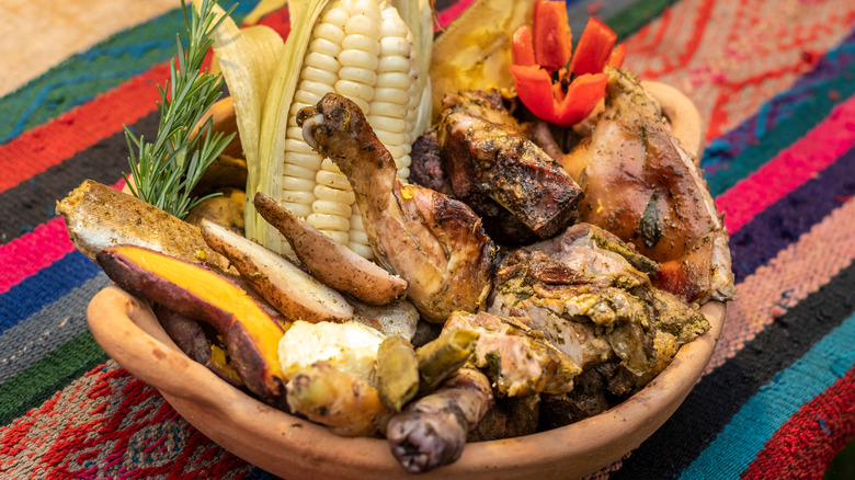 Pachamanca food in clay bowl