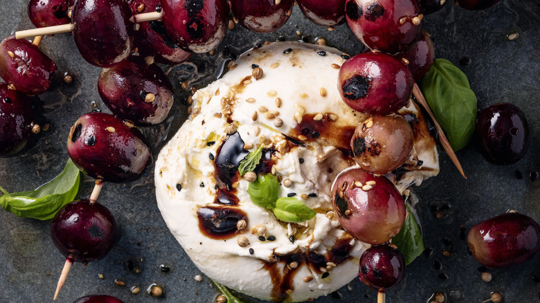 burrata with grilled grapes