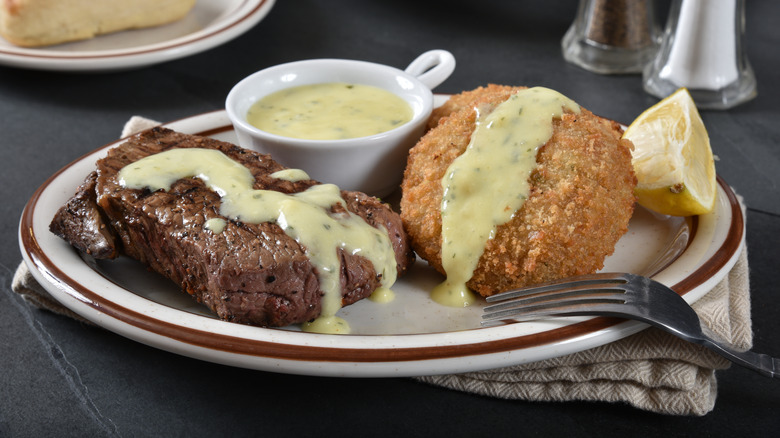 Steak with crab cake