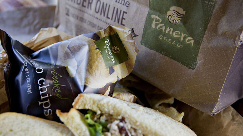 Panera to-go bag with food