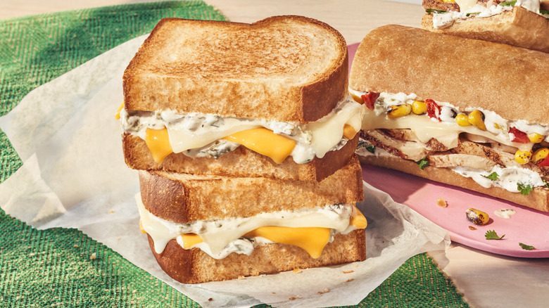 two panera spicy grilled cheese sandwiches