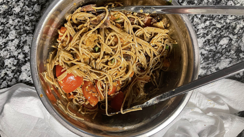 noodle salad ingredients in bowl