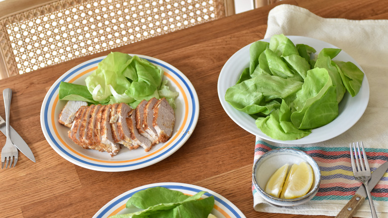 sliced pork chop on plate