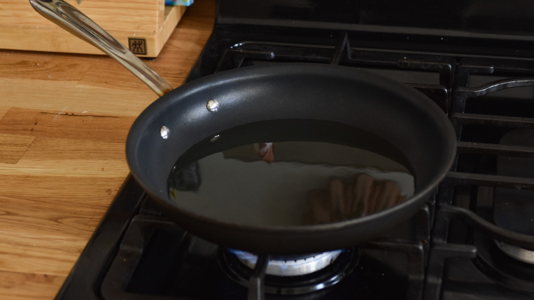 oil heating in pan