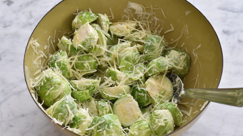 brussels sprouts covered in parmesan