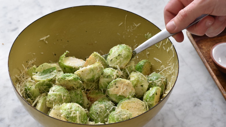 Brussels sprouts with parmesan in a bowl